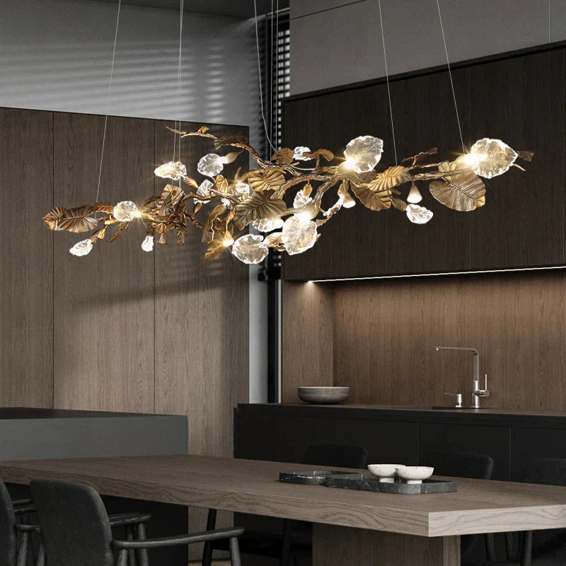 Btria Branch Copper Leaf Linear Chandelier