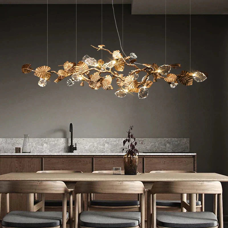 Btria Branch Copper Leaf Linear Chandelier