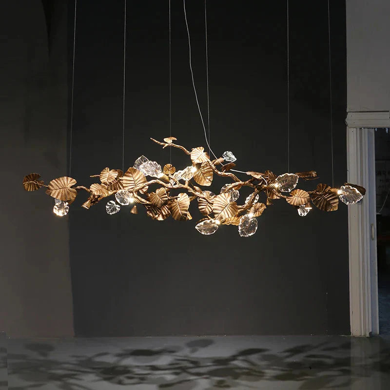Btria Branch Copper Leaf Linear Chandelier