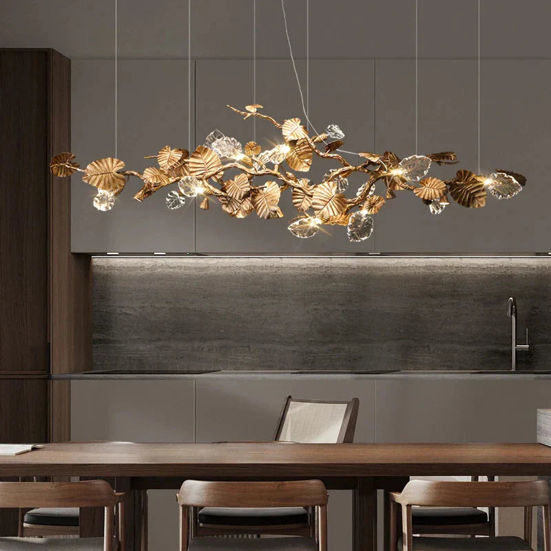 Btria Branch Copper Leaf Linear Chandelier