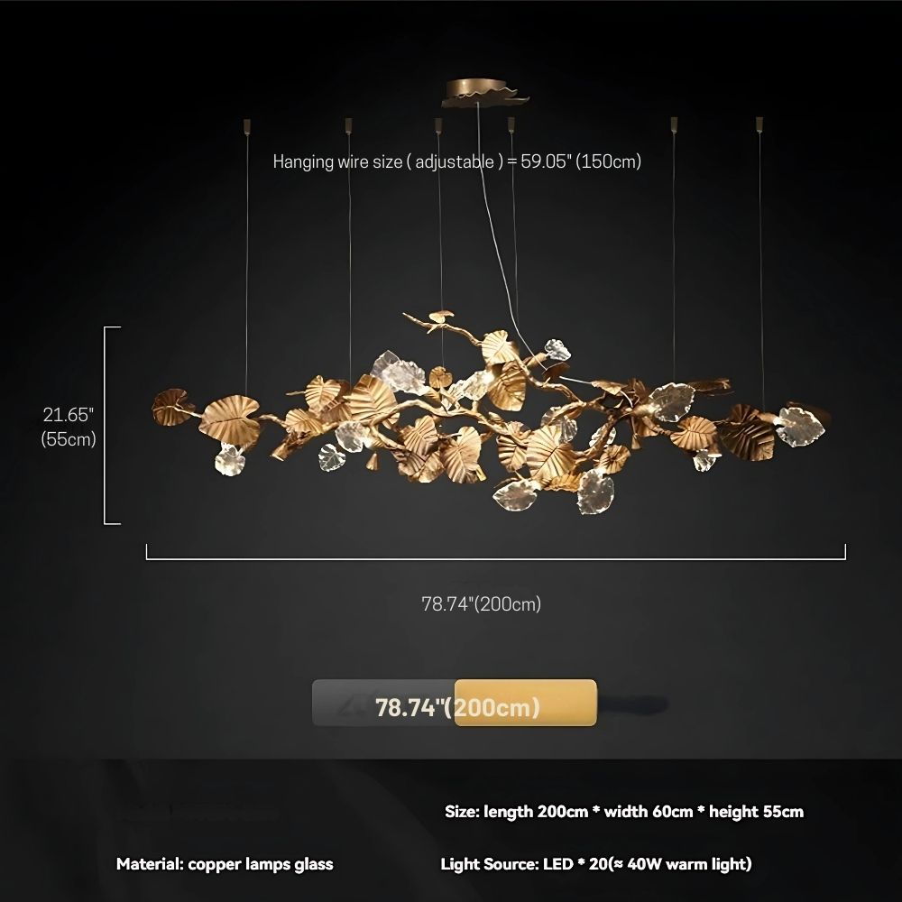 Btria Branch Copper Leaf Linear Chandelier