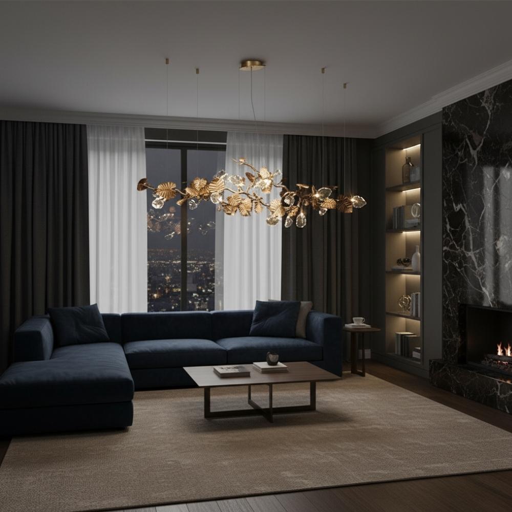 Btria Branch Copper Leaf Linear Chandelier