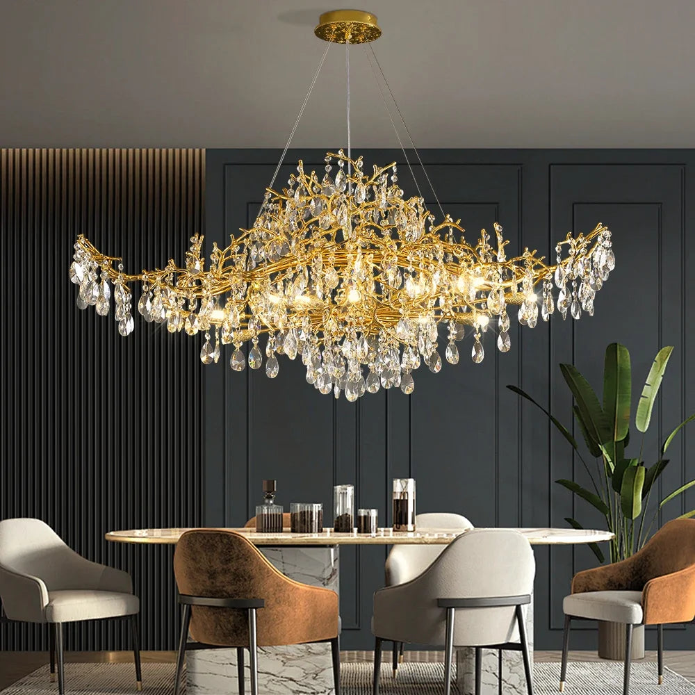 Bessa Modern Large Gold Crystal Branch Chandelier