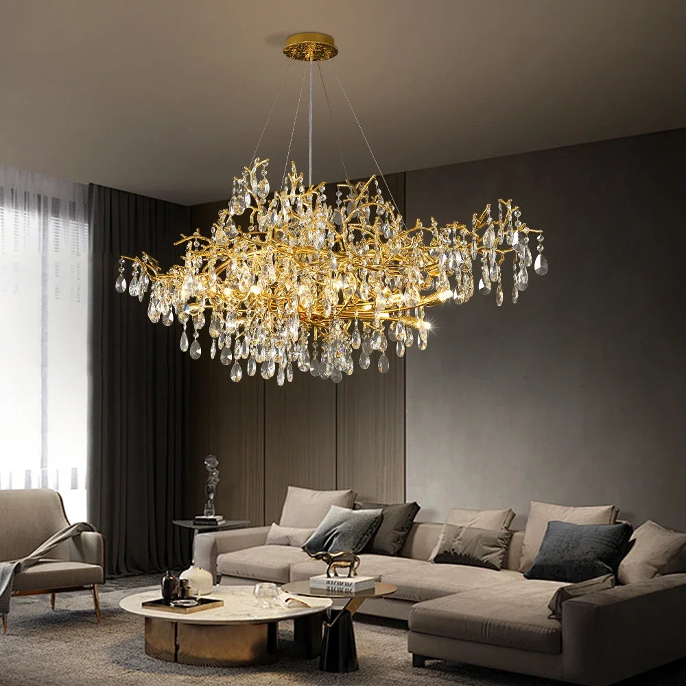Bessa Modern Large Gold Crystal Branch Chandelier