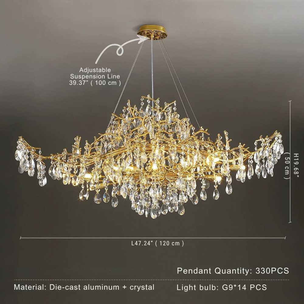 Bessa Modern Large Gold Crystal Branch Chandelier