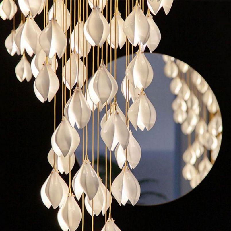 Petal Prism Designer Inspired Large Bloom Ceramic Chandelier - Merlin Lamps