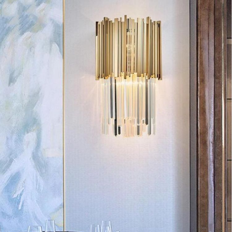 Gold Clear Crystal Wall Sconce 18"H