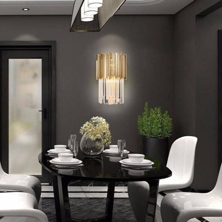 Gold Clear Crystal Wall Sconce 18"H