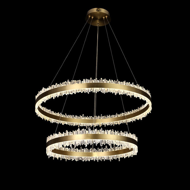 JC Modern Quartz Crystal Double Round Rings Chandelier