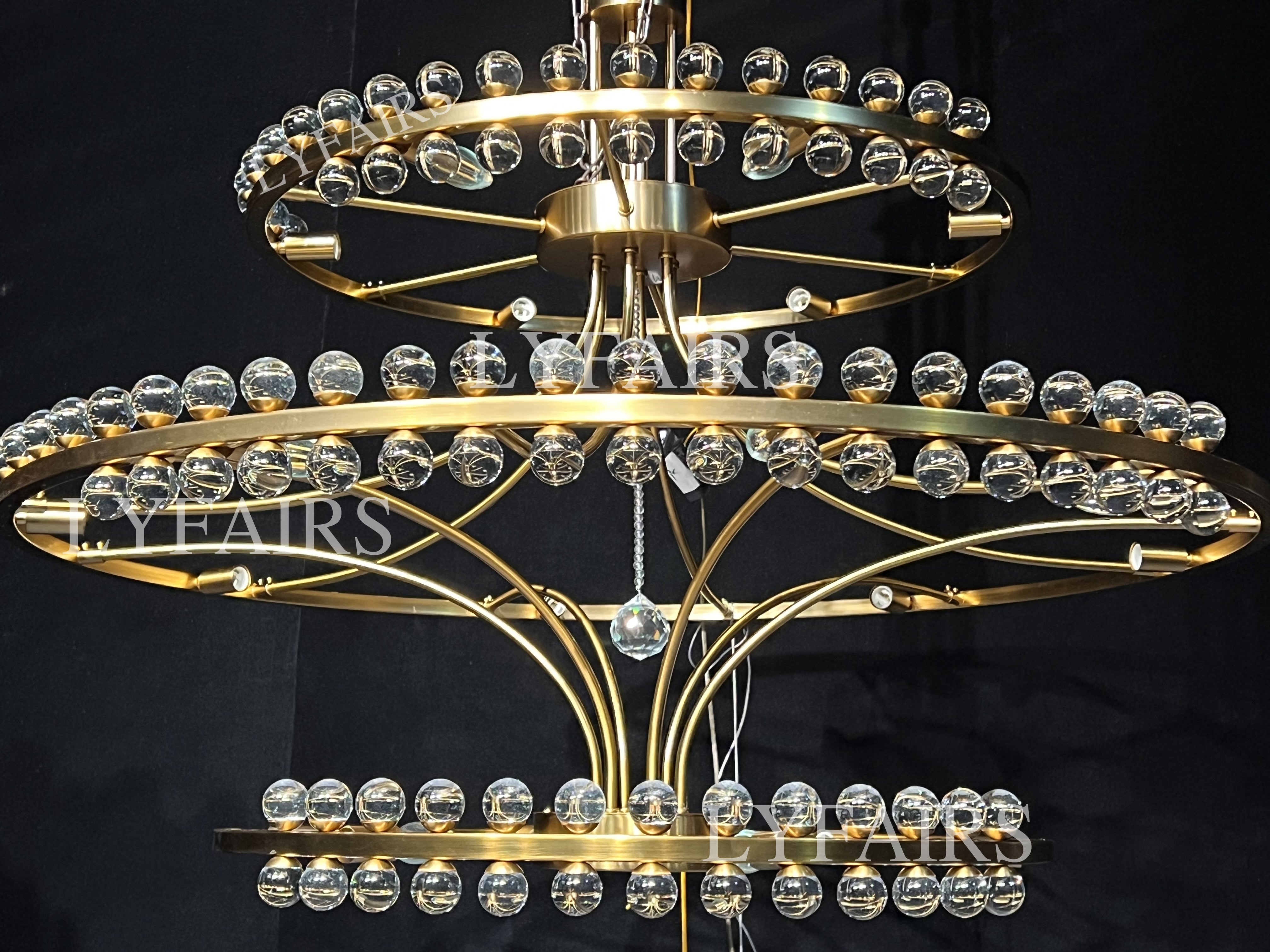 Modern 2/3 Ring Glass Ball Chandelier for Low-ceiling