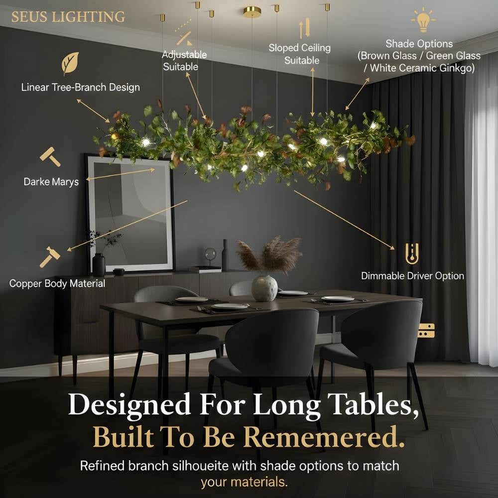 Collar Branch Glass Leaf Linear Chandelier