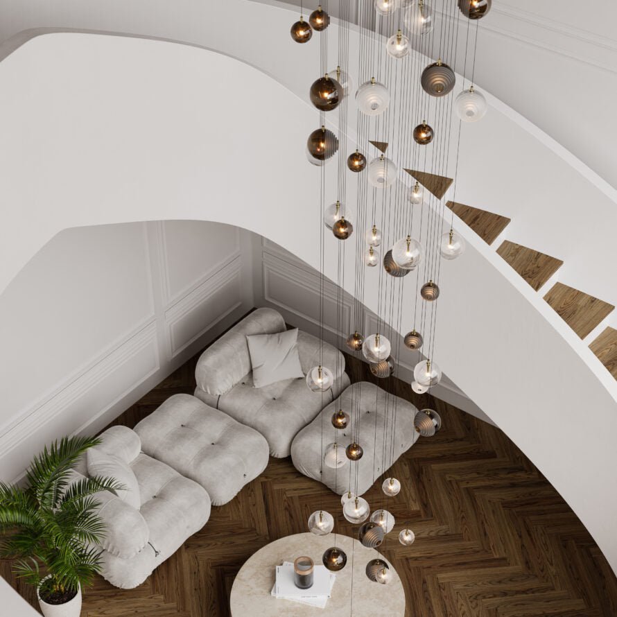 Cosmic Sphere Cascade Glass Chandelier