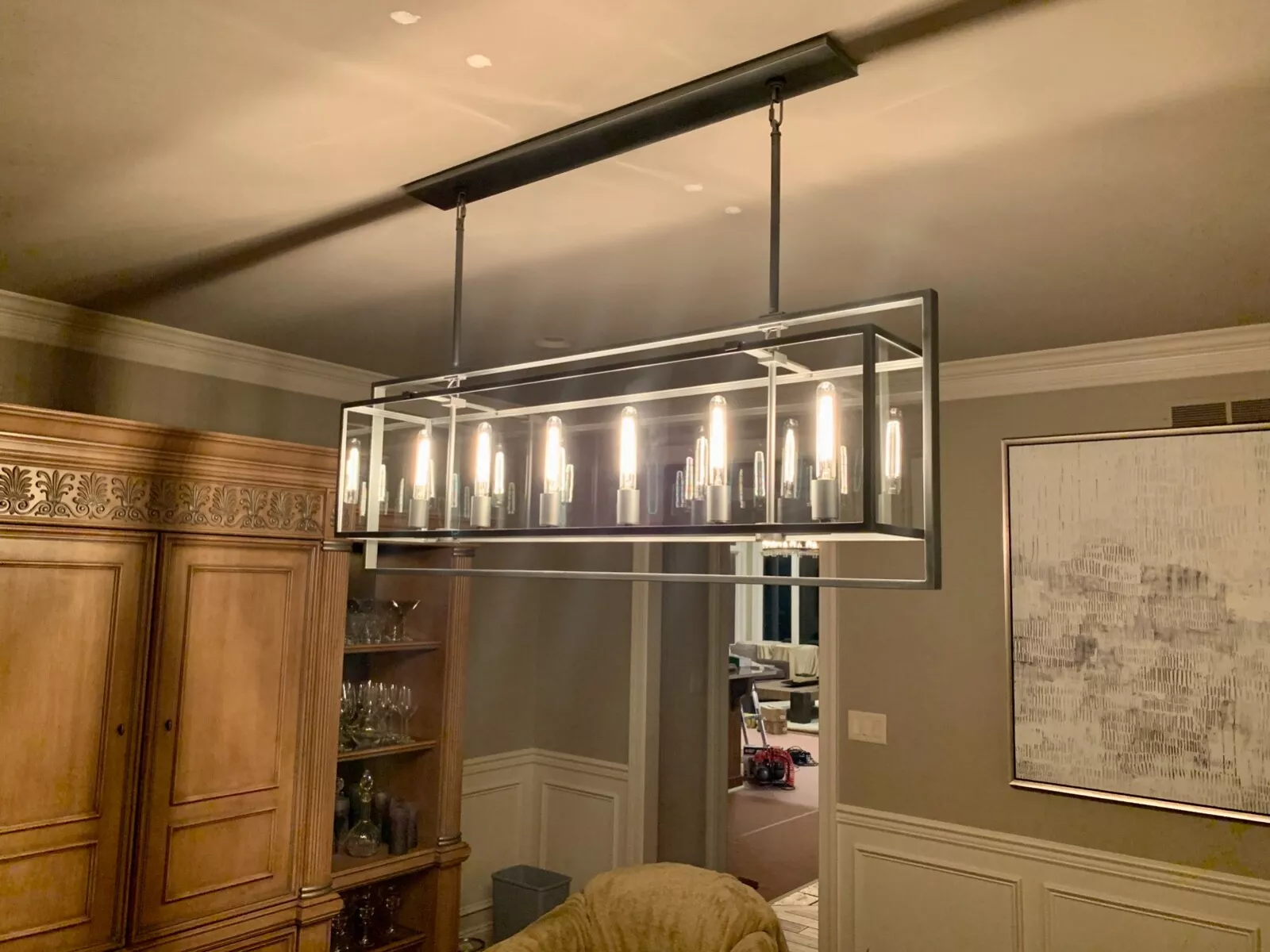 Baker Glass Lantern Rectangular Chandelier 72"
