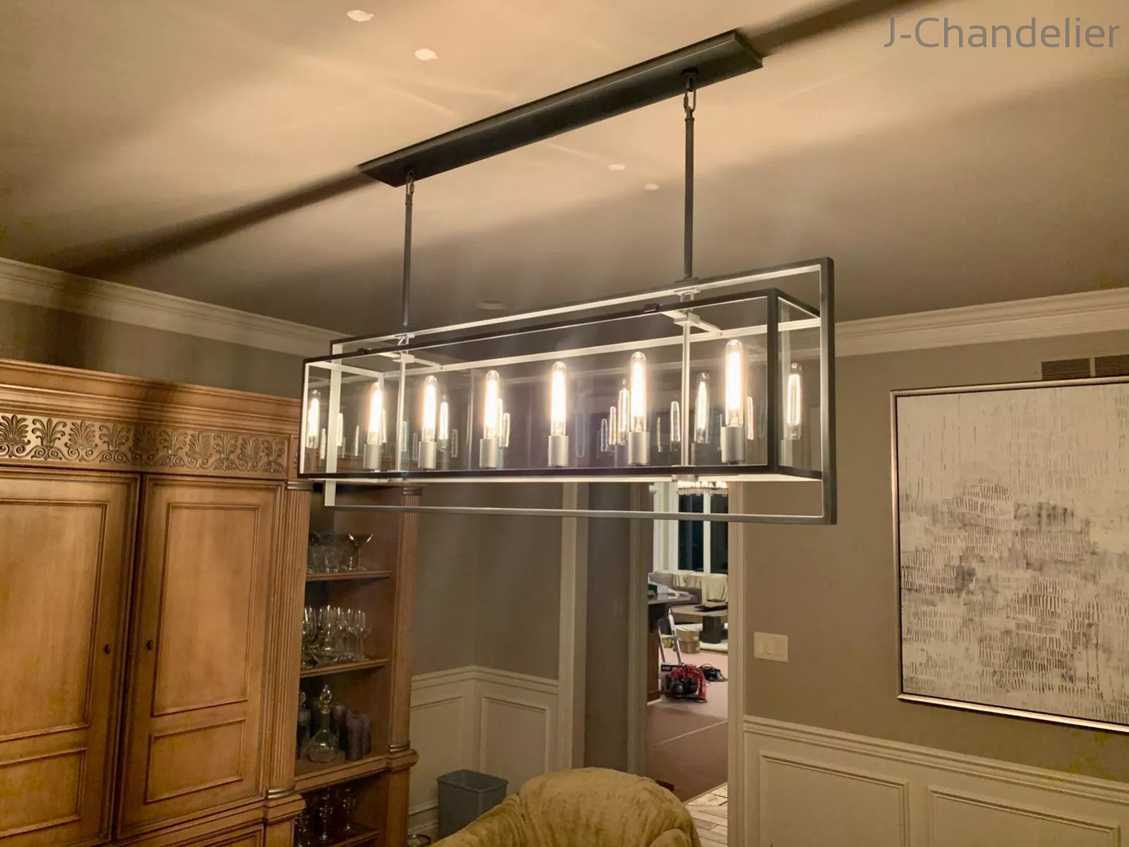 Baker Glass Lantern Rectangular Chandelier 72"