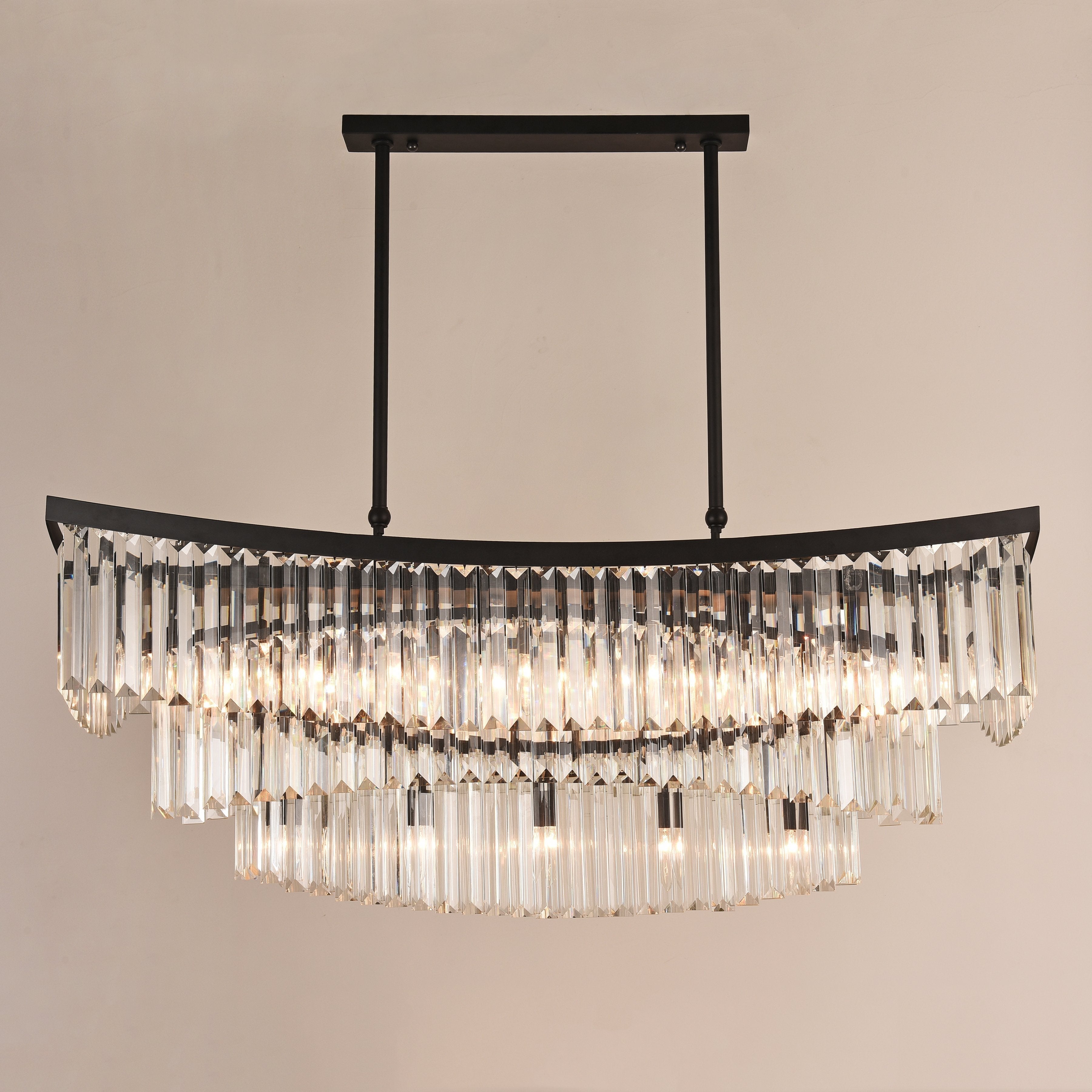 JC Rhea Rectangular Odeon Fringe Crystal Chandelier
