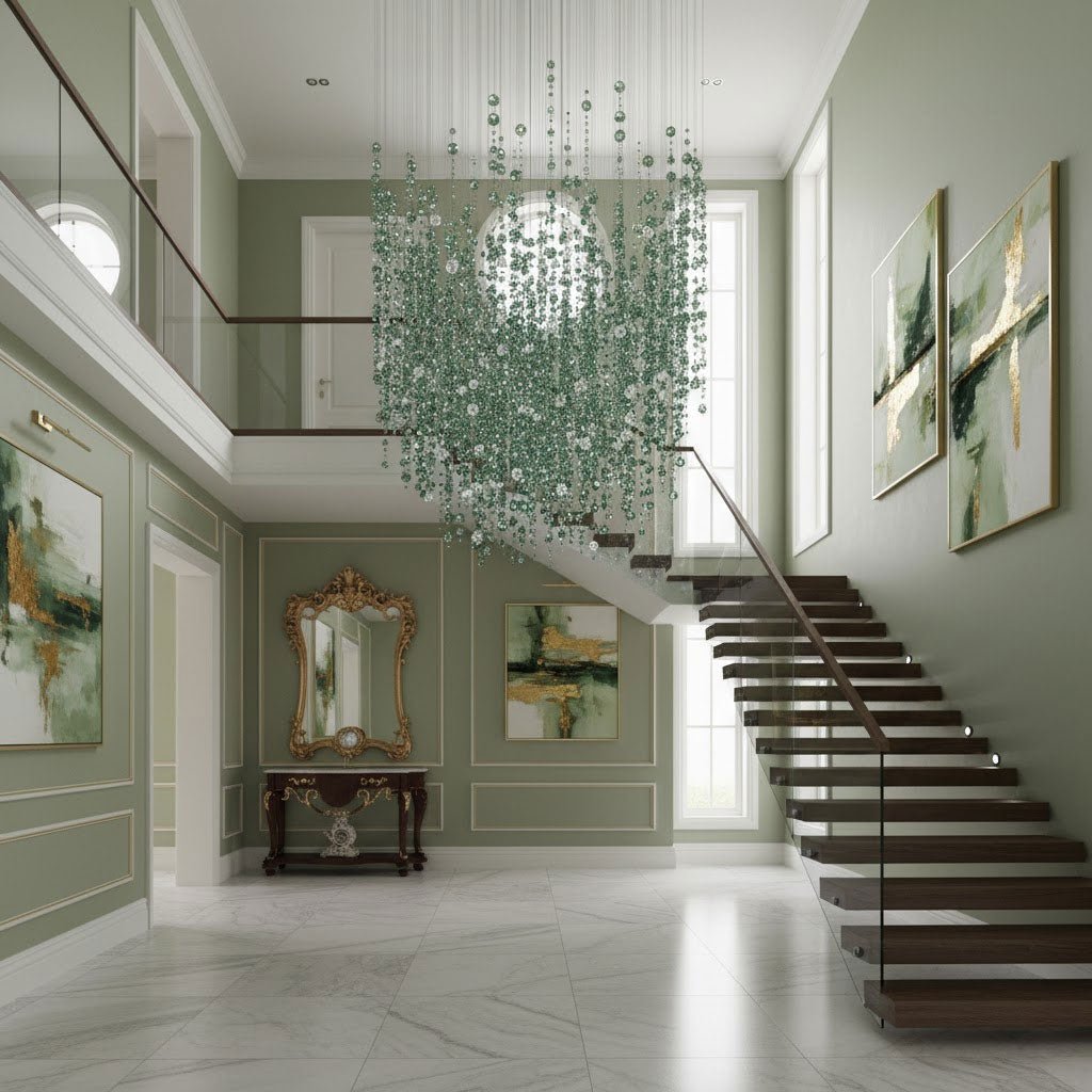 Galaxy Emerald Rainfall Meteor Shower Crystal Spiral Chandelier