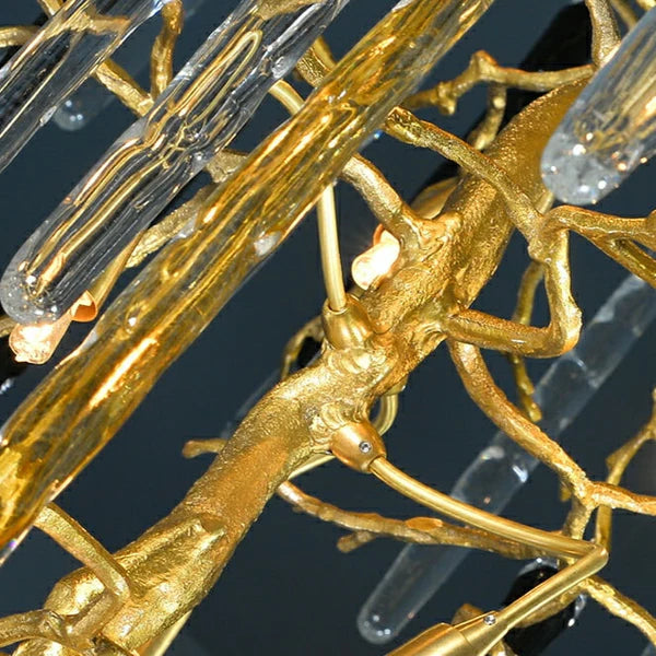 Extra Large Brass Tree Branch LED Chanderlier Crystal Bar Drops Ceiling Light Fixture For Foyer Living Room Hall