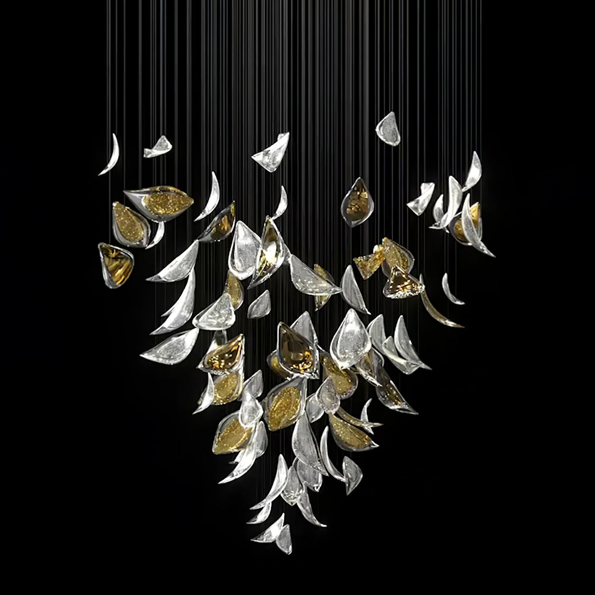 Floating Leaves Meteor Shower Crystal Spiral Chandelier