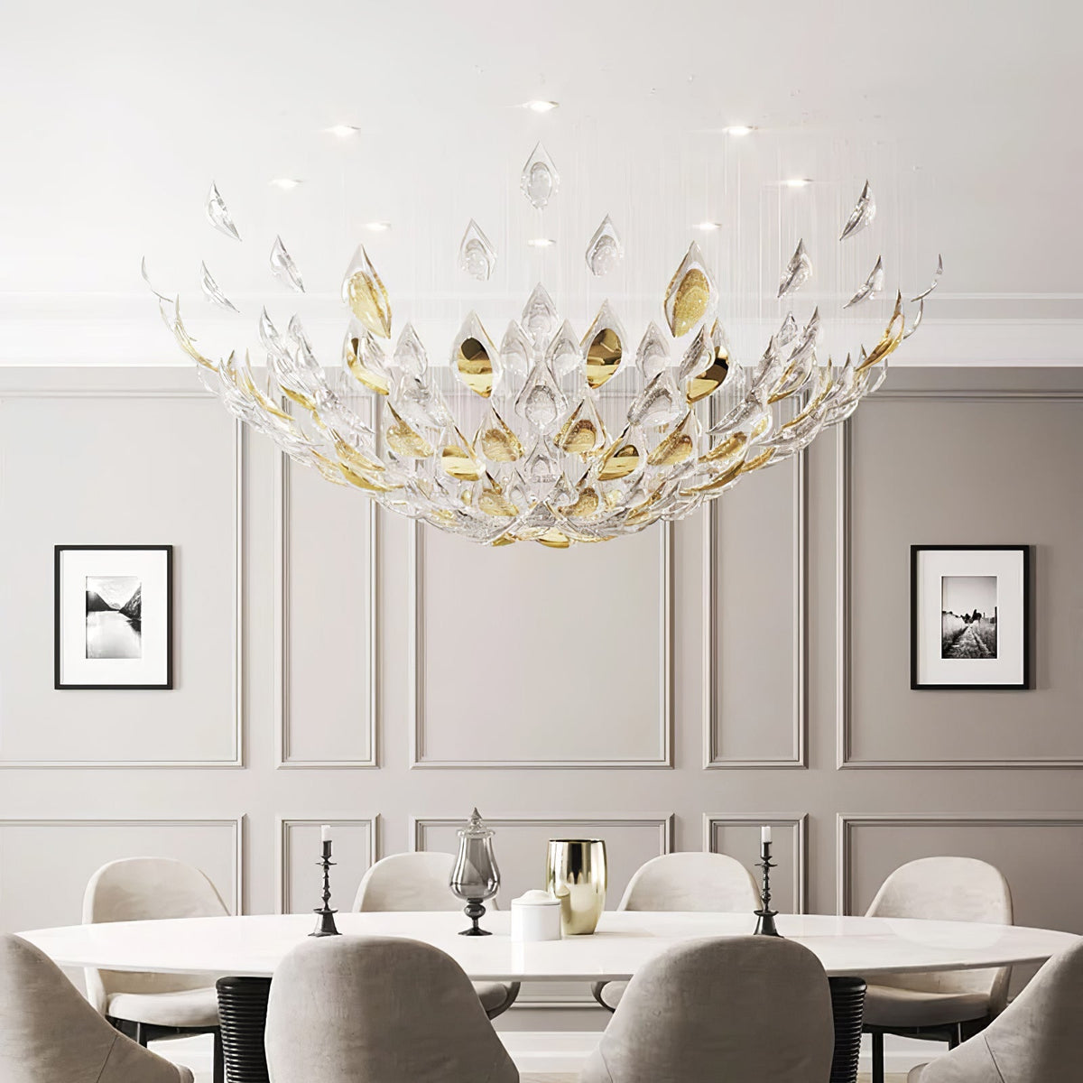 Floating Leaves Meteor Shower Crystal Spiral Chandelier