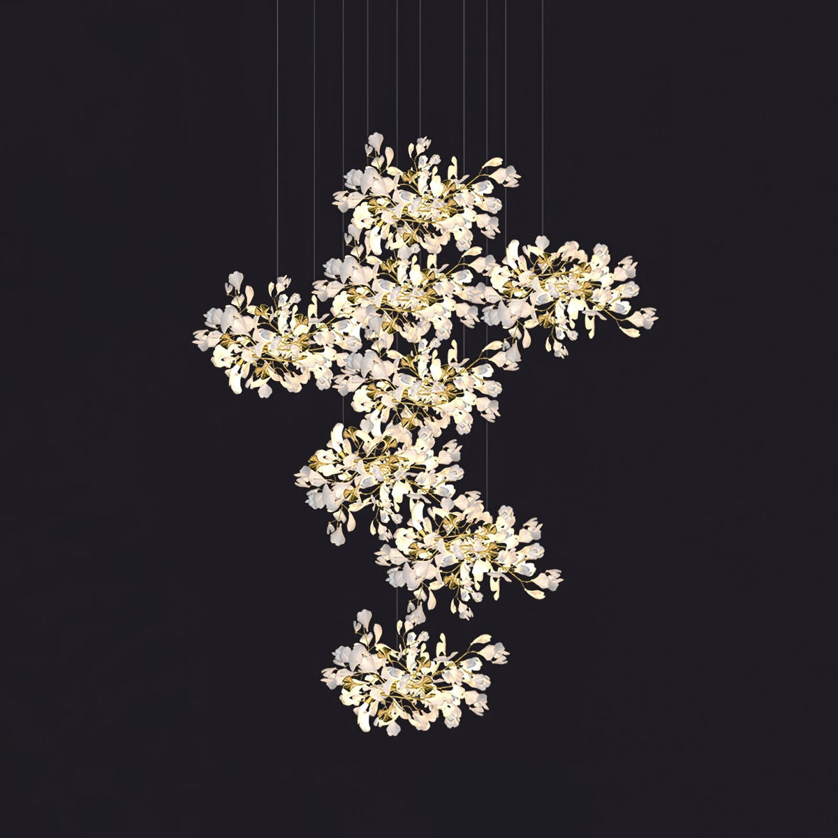Gingko Leaves Ceramics Spiral Branch Chandelier