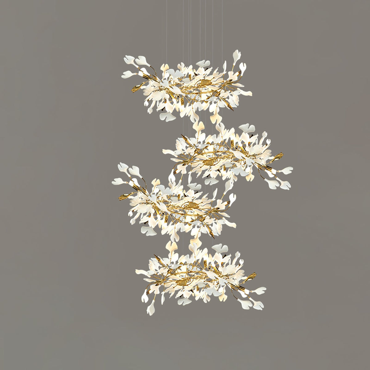 Gingko Leaves Ceramics Spiral Branch Chandelier