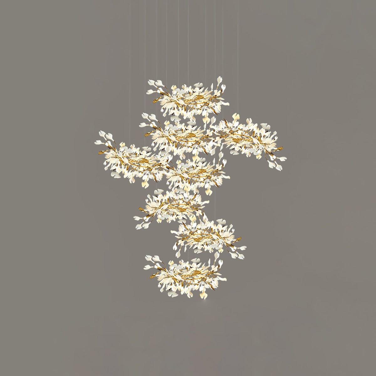Gingko Leaves Ceramics Spiral Branch Chandelier