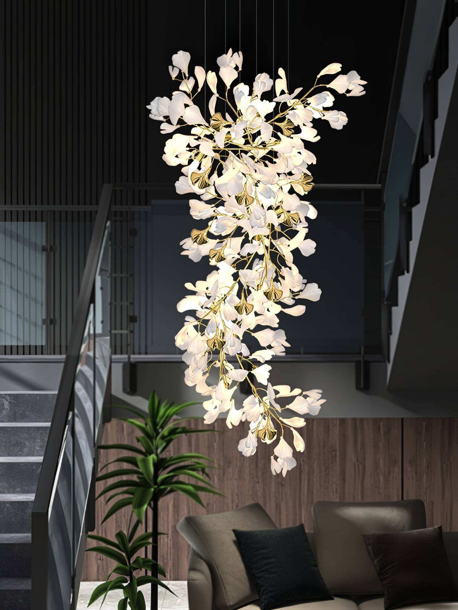 Gingko Ceramic Branch Chandelier Z