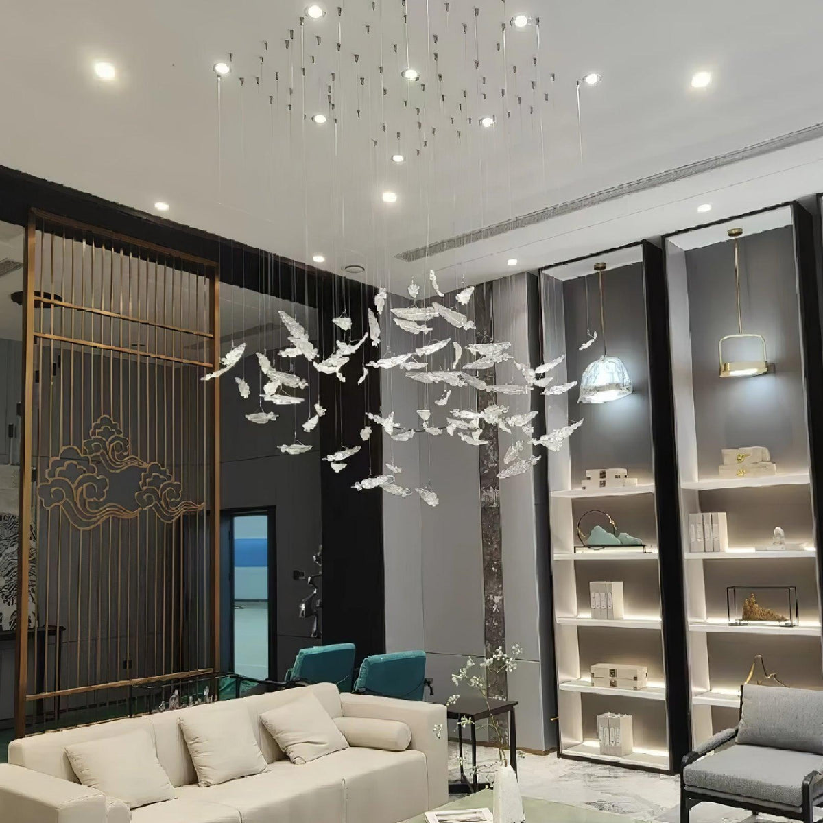 Galaxy Glass Feathers Flying Chandelier