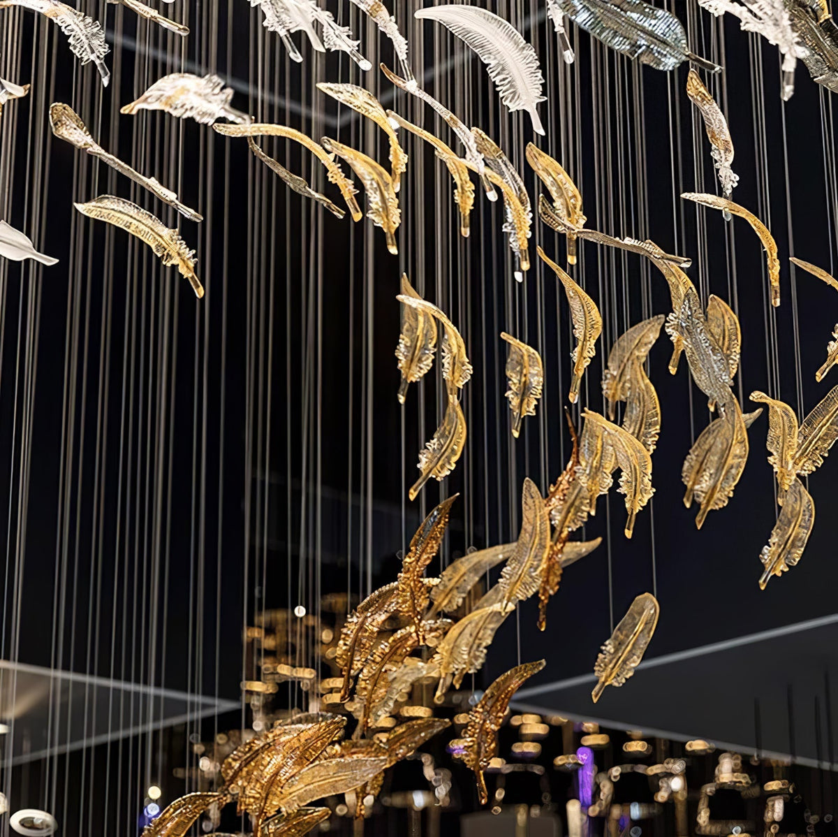 Galaxy Glass Feathers Flying Chandelier