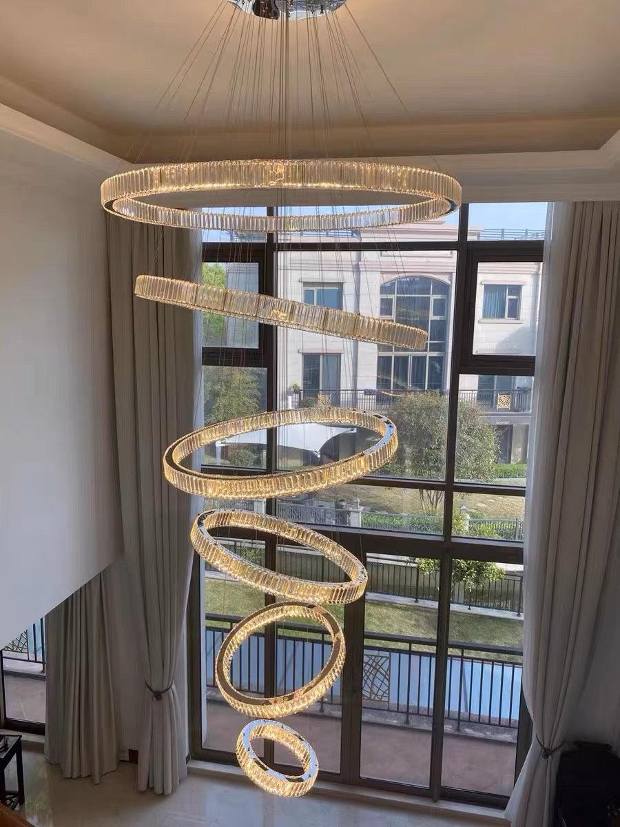 Modern Front Entryway Chandelier 3/4/5/6/7 Rings Crystal Gold/ Chrome Finish Ceiling Lamp