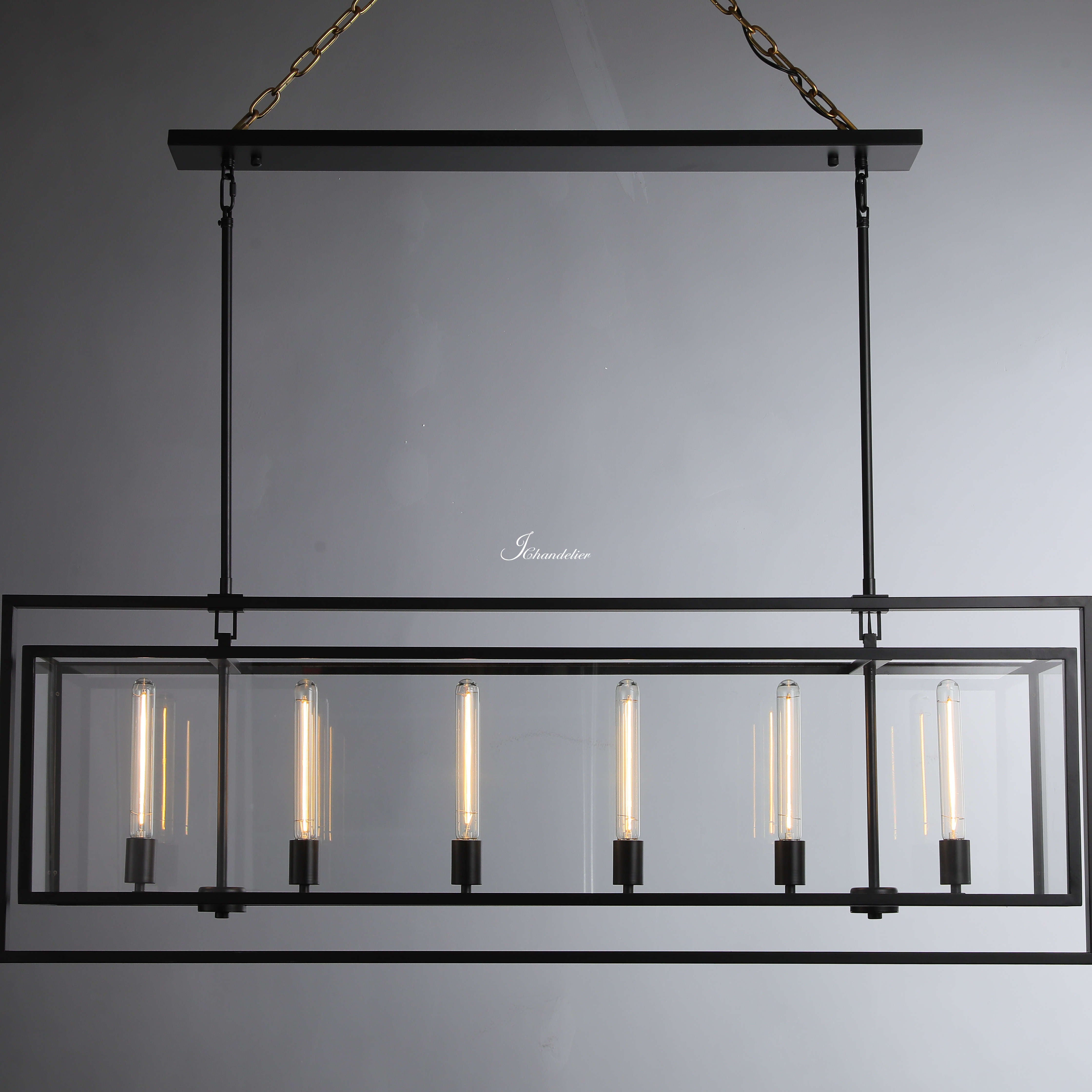 Baker Glass Lantern Rectangular Chandelier 54"