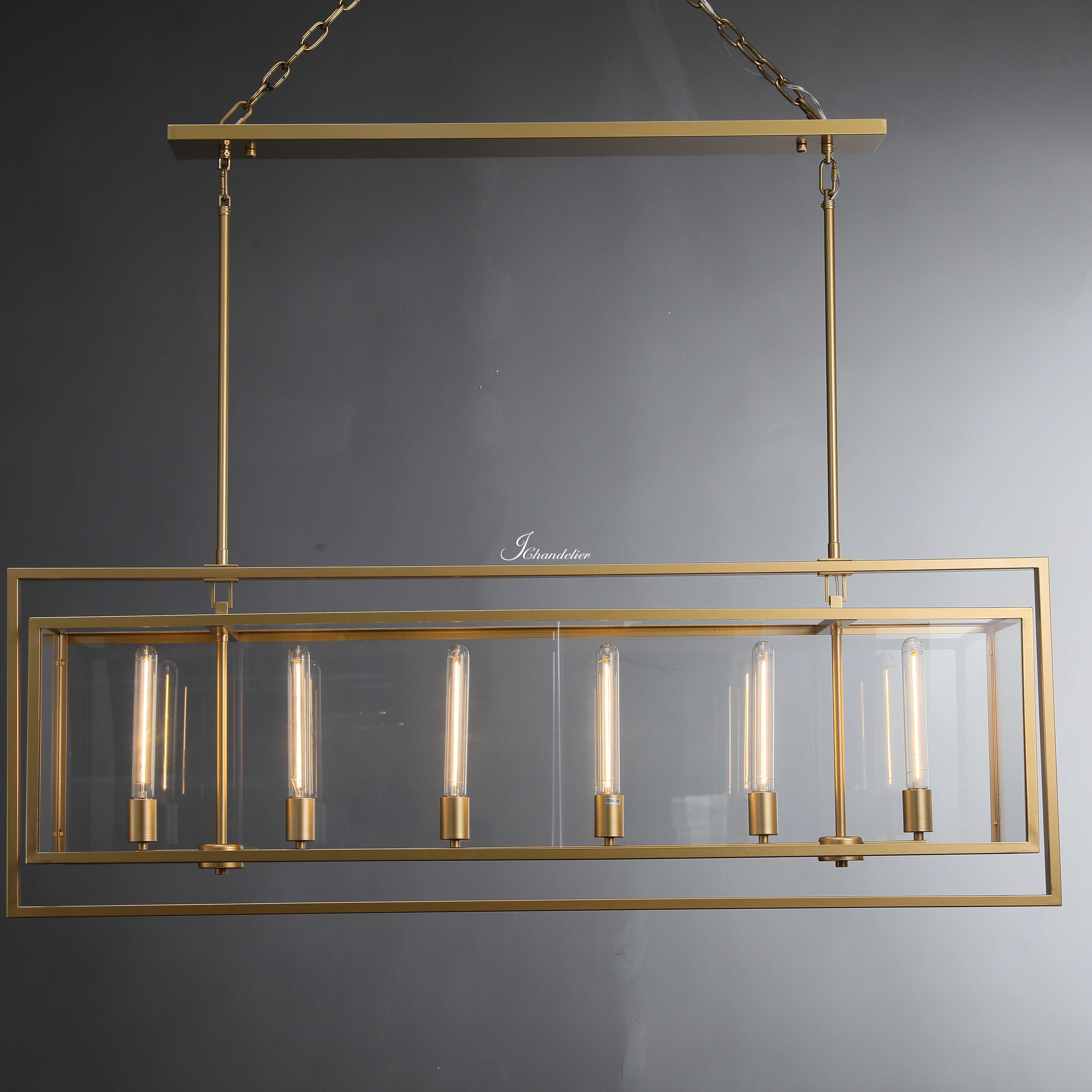 Baker Glass Lantern Rectangular Chandelier 54"