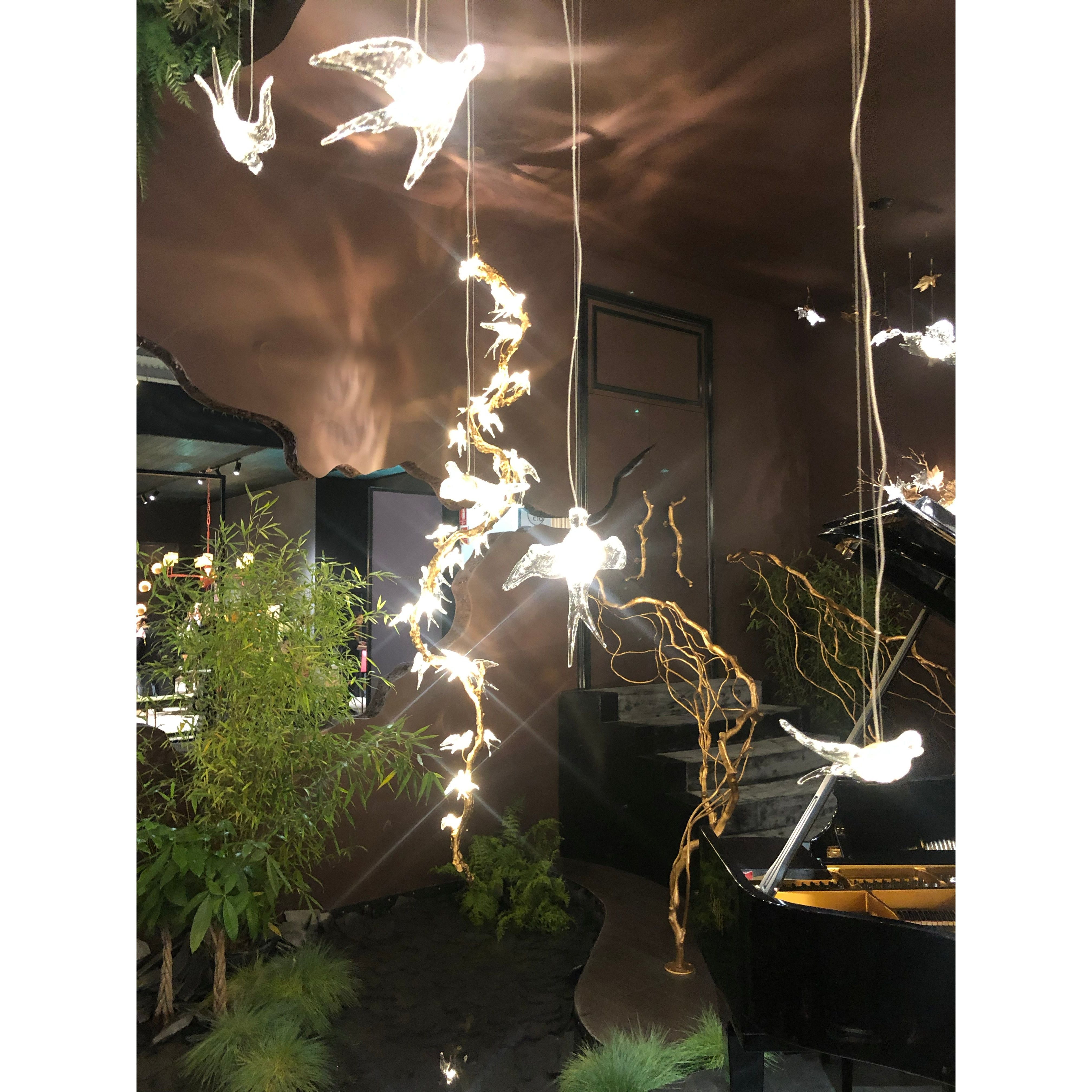 Bird Song Branching Linear Teardrop Chandelier