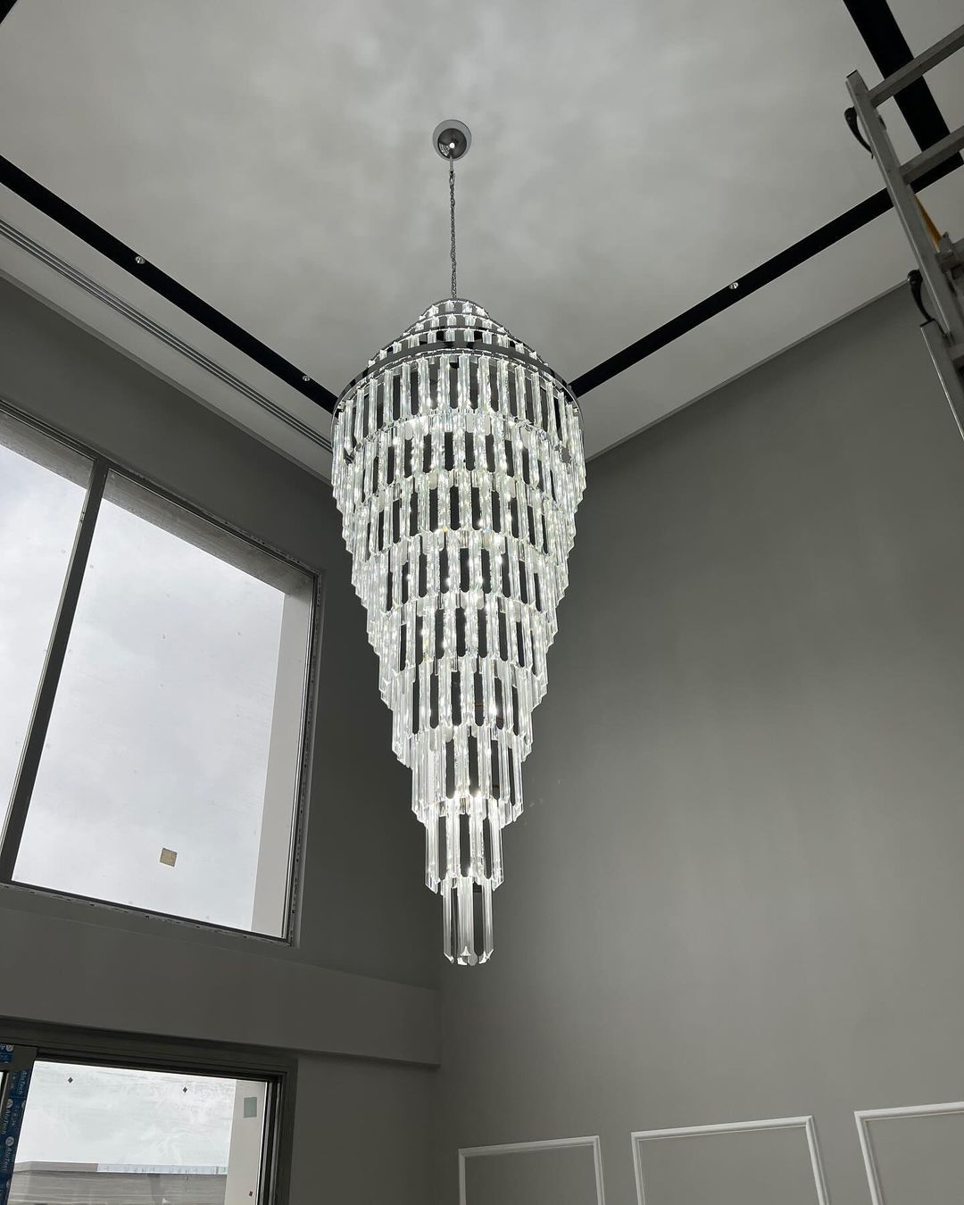 Extra Large Modern Pyramid-shape Crystal Chandelier for High-ceiling - Merlin Lamps