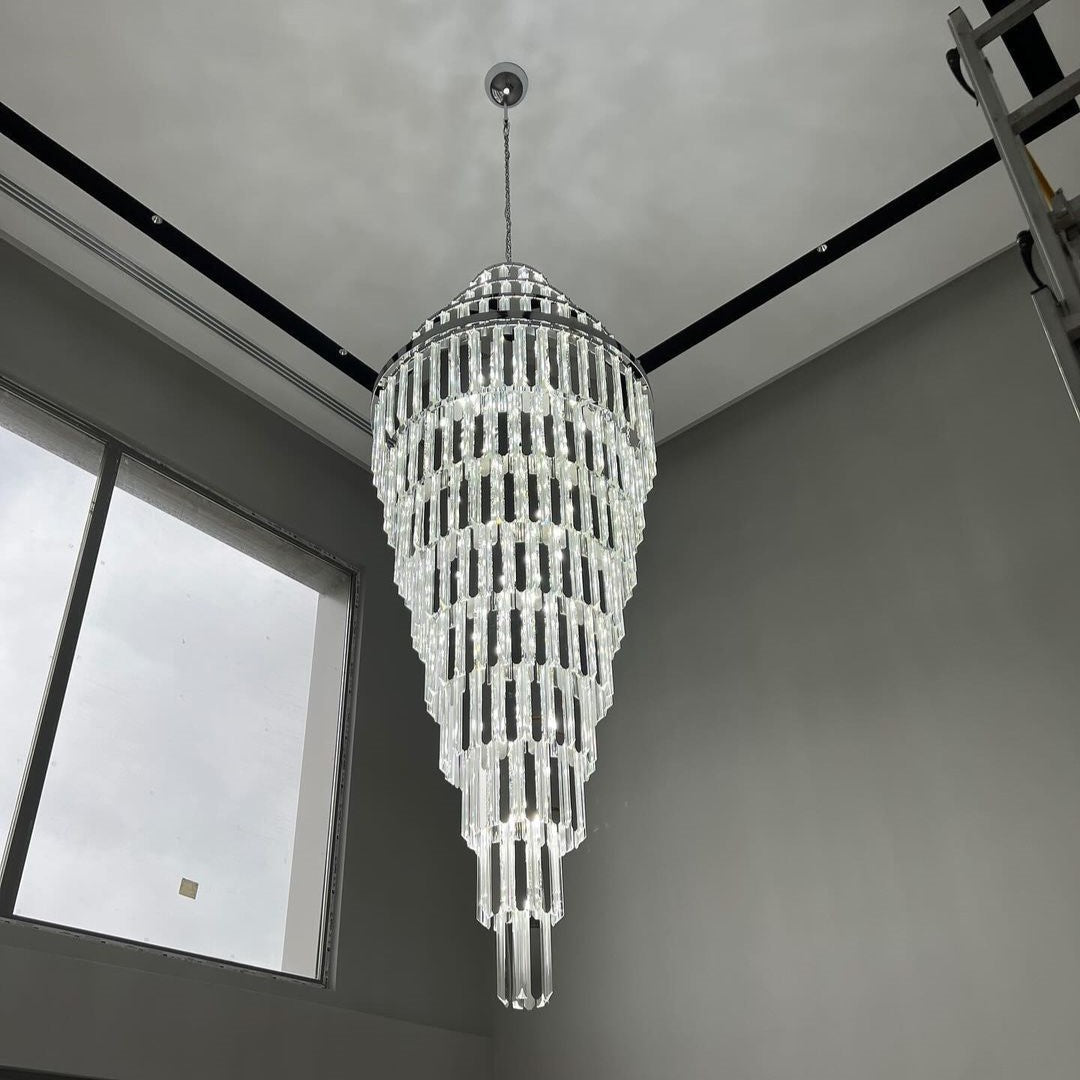 Extra Large Modern Pyramid-shape Crystal Chandelier for High-ceiling - Merlin Lamps
