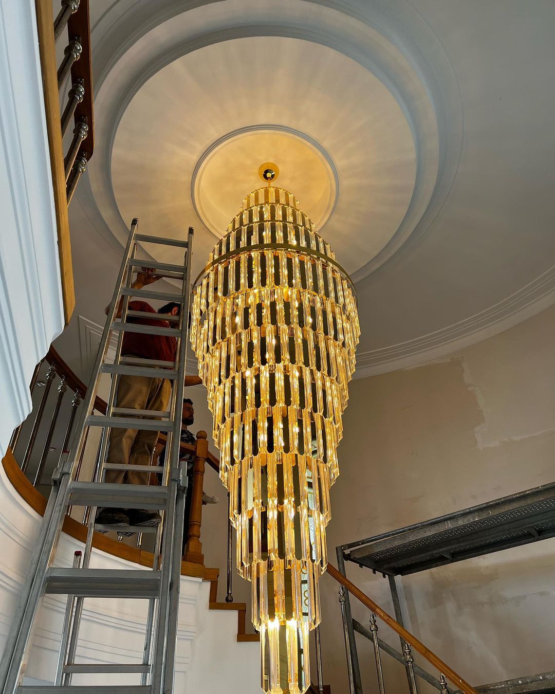 Extra Large Modern Pyramid-shape Crystal Chandelier for High-ceiling - Merlin Lamps