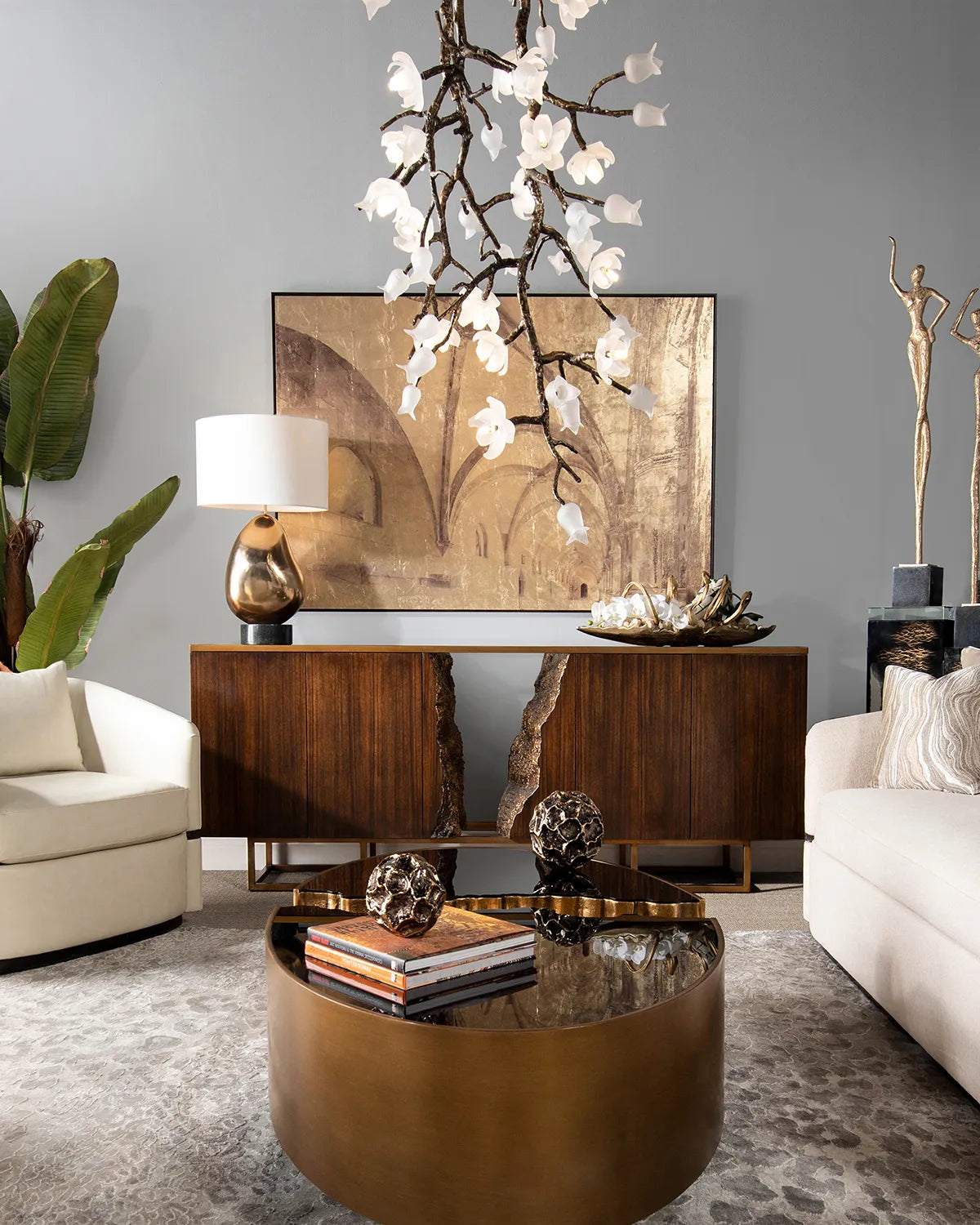 Churippu Magnolia & Tulip Glass Bronze Vertical Twenty-One Light Chandelier AJC-9326 - Merlin Lamps