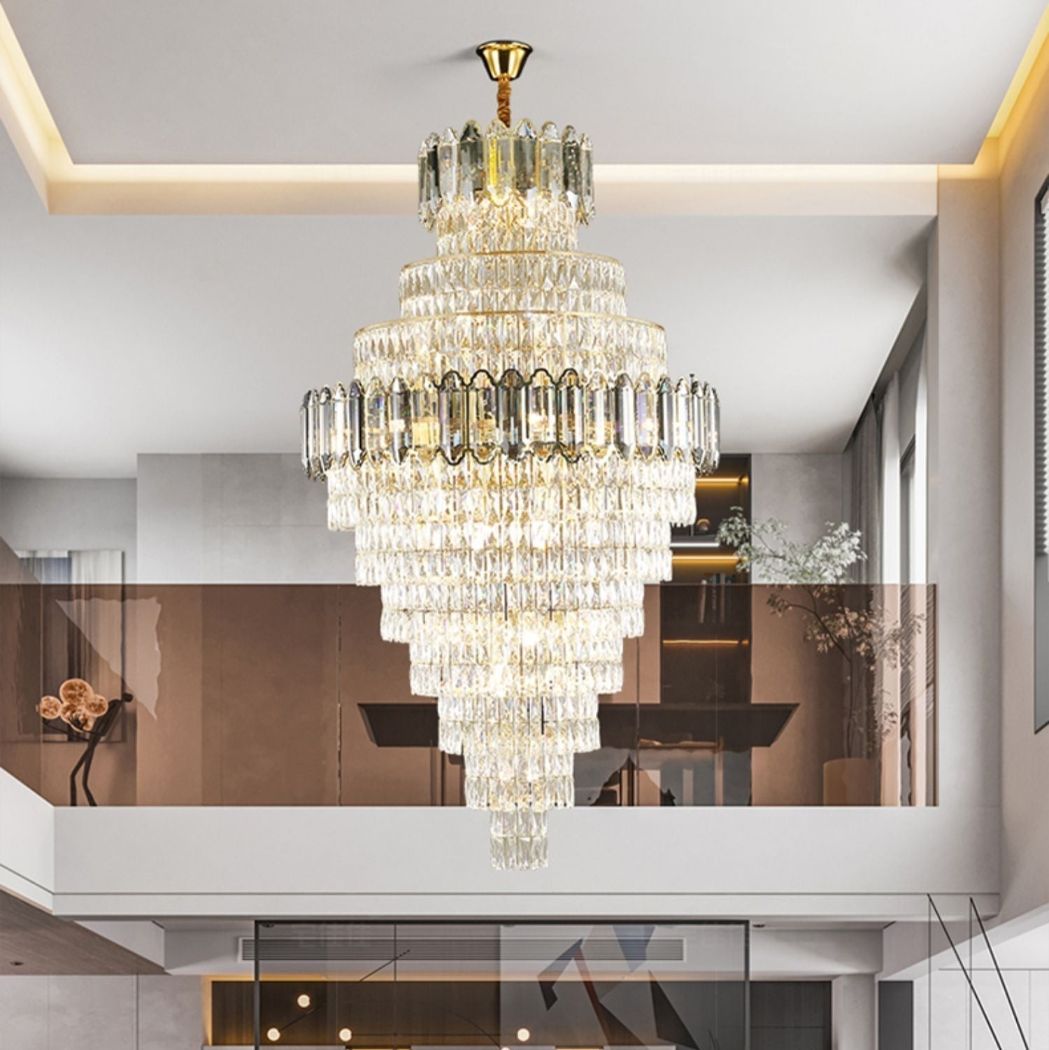 Extra Large D59.1"*H96.5"/ 80 Lights Luxury Staircase Crystal Chandelier Living Room Ceiling Light Fixture For Hotel Entrance In Gold Finish