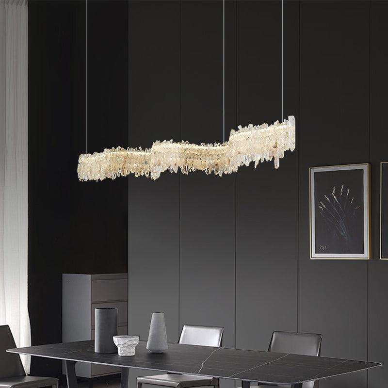 JC Rock Crystal Cluster Linear Dining Chandelier