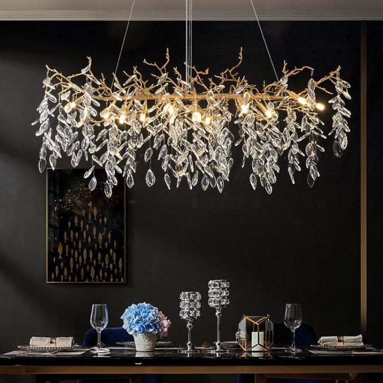 JC Teardrop Gold Contemporary Crystal Hanging Lighting Fixture For Dining Room