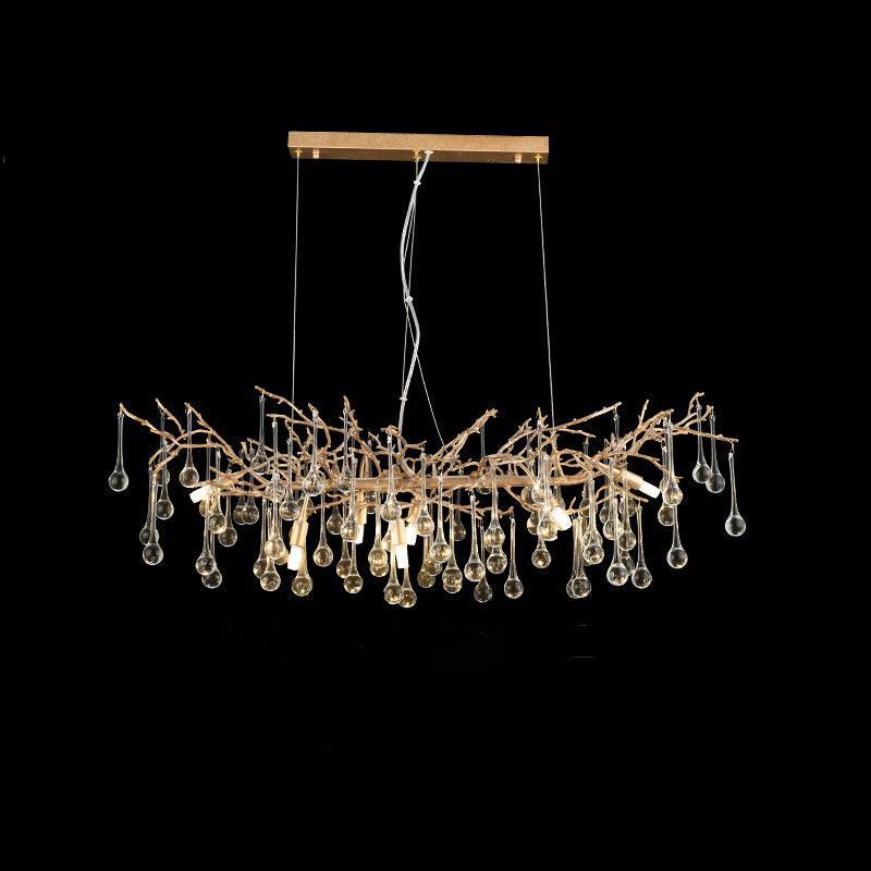 JC Teardrop Gold Contemporary Crystal Hanging Lighting Fixture For Dining Room