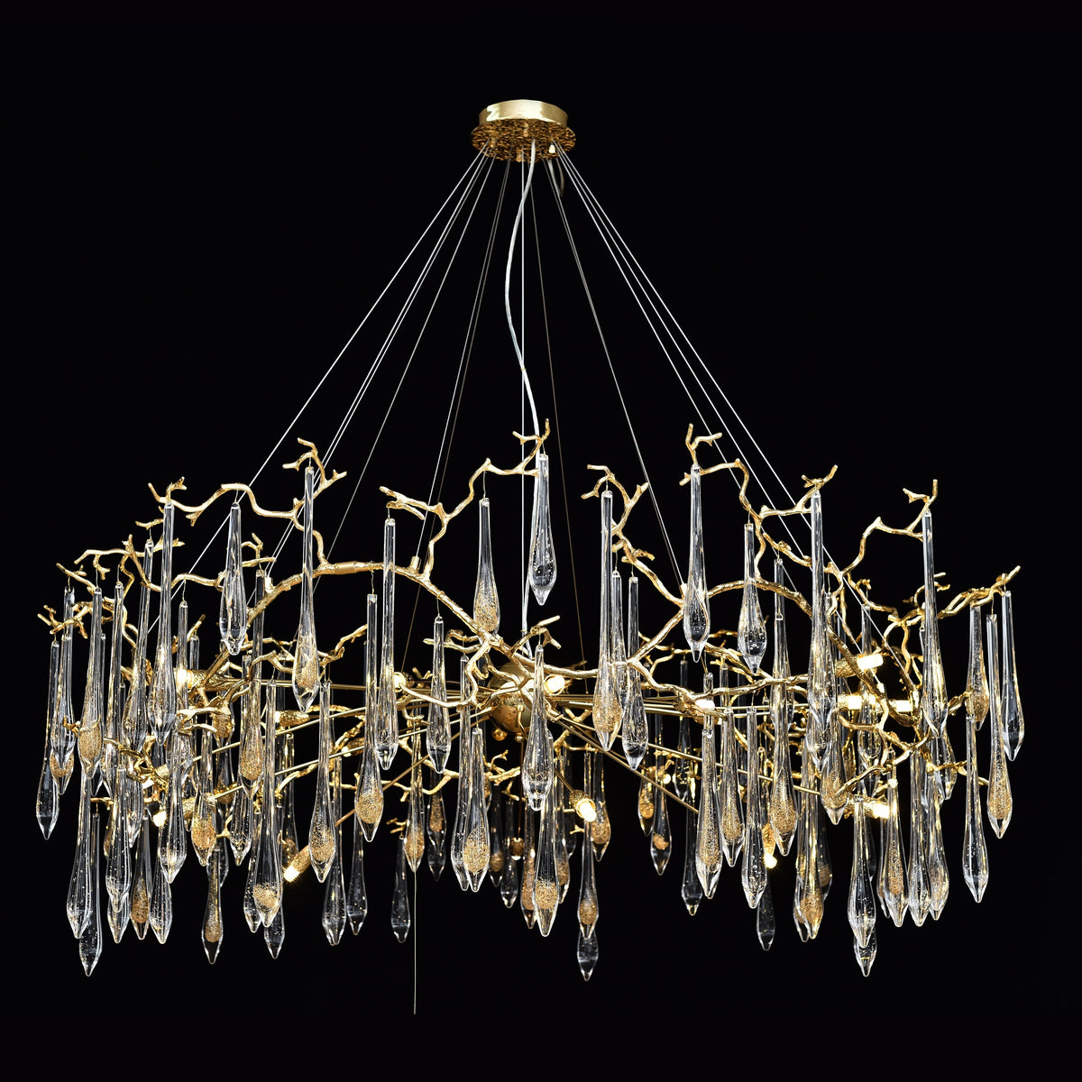 Dawn Teardrop Branch Brass Round Chandelier