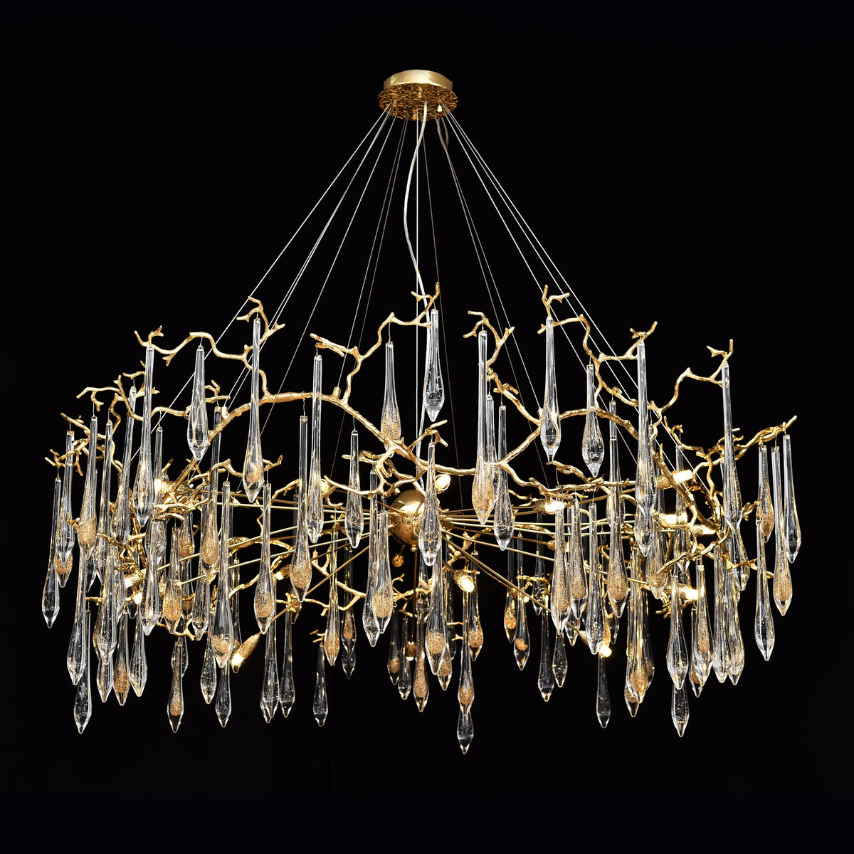 Dawn Teardrop Branch Brass Round Chandelier