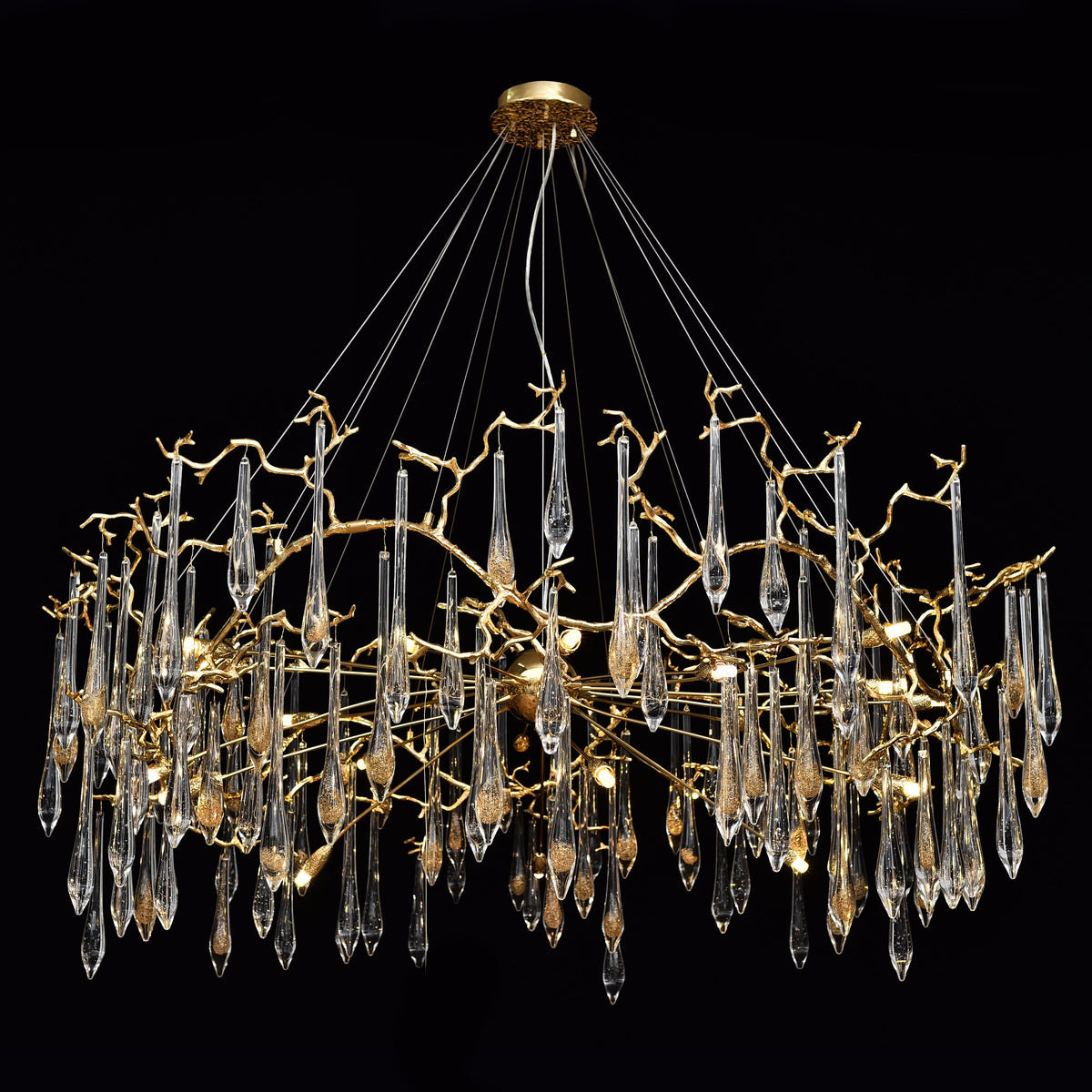 Dawn Teardrop Branch Brass Round Chandelier