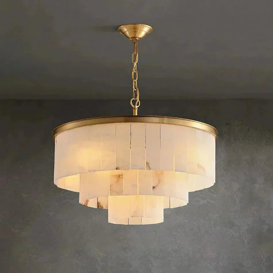 Modern Alabaster Tiered Chandelier - Merlin Lamps