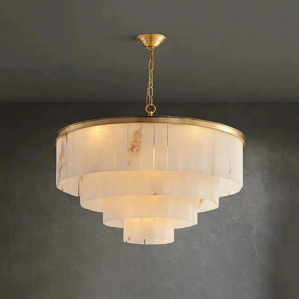 Modern Alabaster Tiered Chandelier - Merlin Lamps