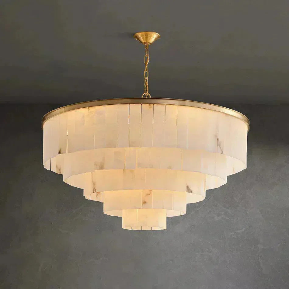 Modern Alabaster Tiered Chandelier - Merlin Lamps