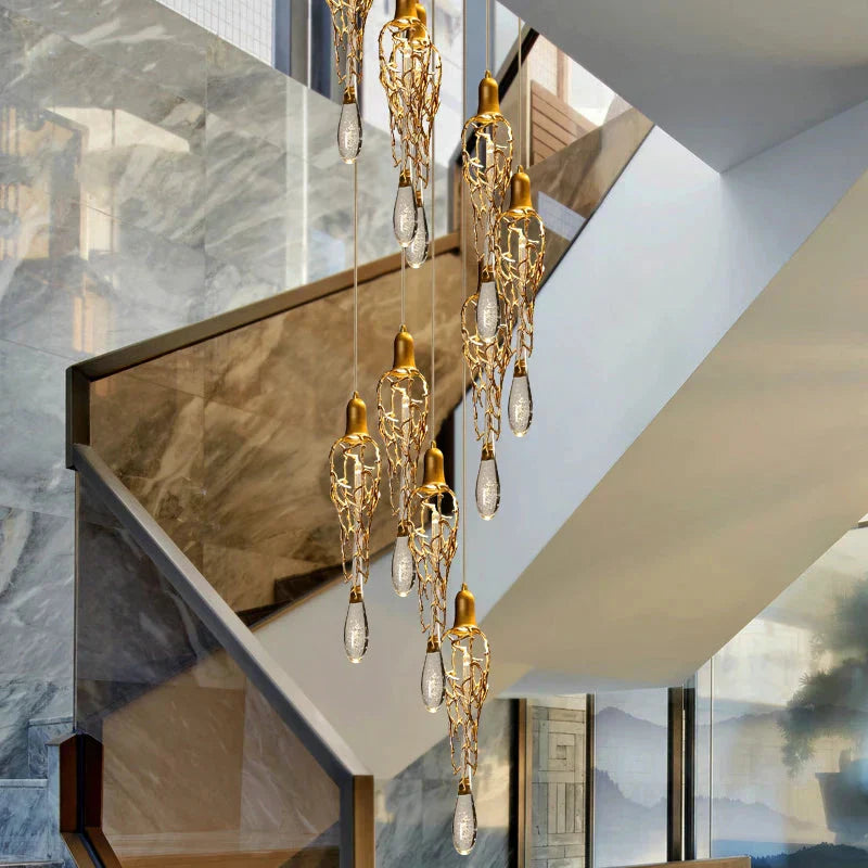 Stairwell Branch Strata Crystal Spiral Chandelier