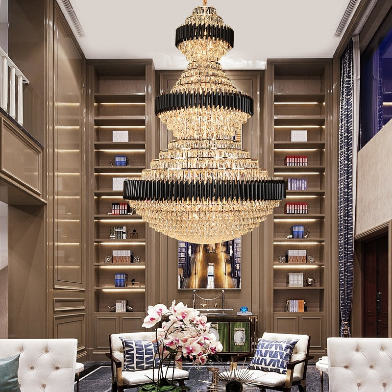 ValleyLamps free shipping worldwide new trendy and good quality lightings customization D 70.9'' * H 102.4'' very big and beautiful magnificient black iron crystal chandelier luxurious design high ceiling living room
