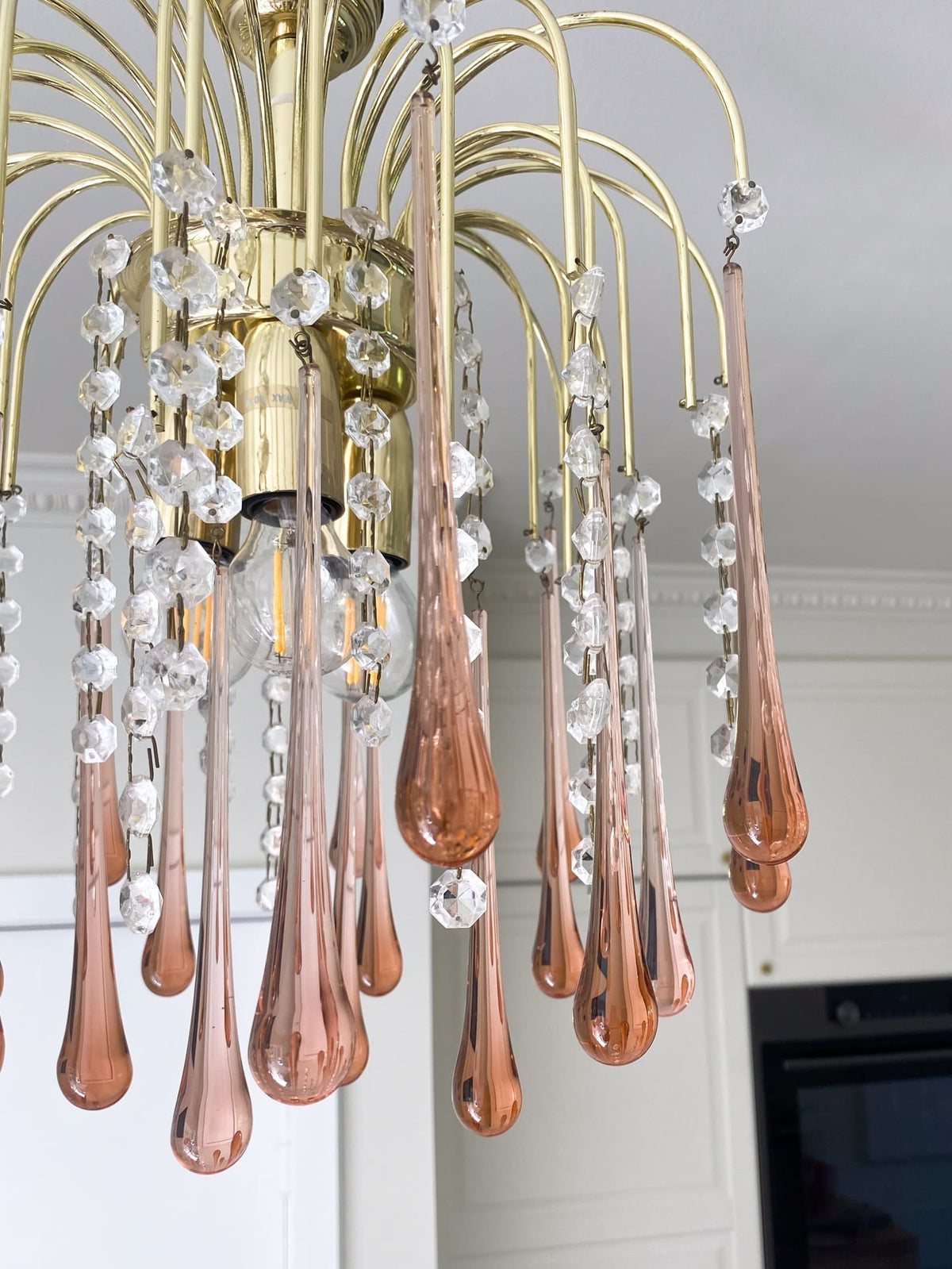Vintage – Murano Teardrops Chandelier – 70s – Pink prisms
